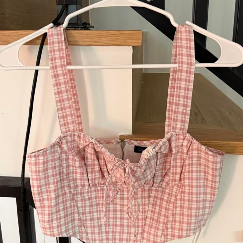 fairycore coquette pink and white gingham corset top